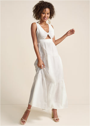 Twist front maxi dress  - White - thumbnail-1