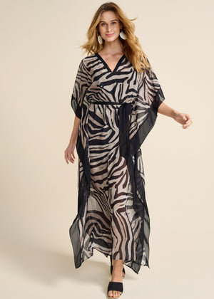 Animal Print Caftan Dress  - Black & Natural - thumbnail-1