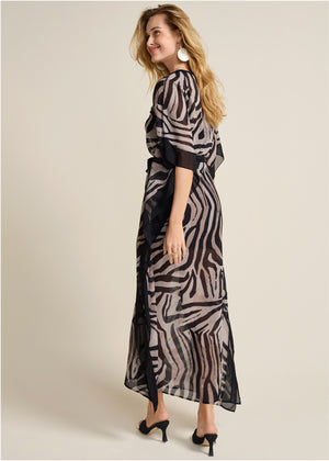 Animal Print Caftan Dress  - Black & Natural - thumbnail-2