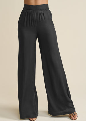 High-waist wide leg pants - Black - thumbnail-1