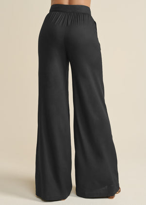 High-Waist Wide Leg Pants - Black - thumbnail-2