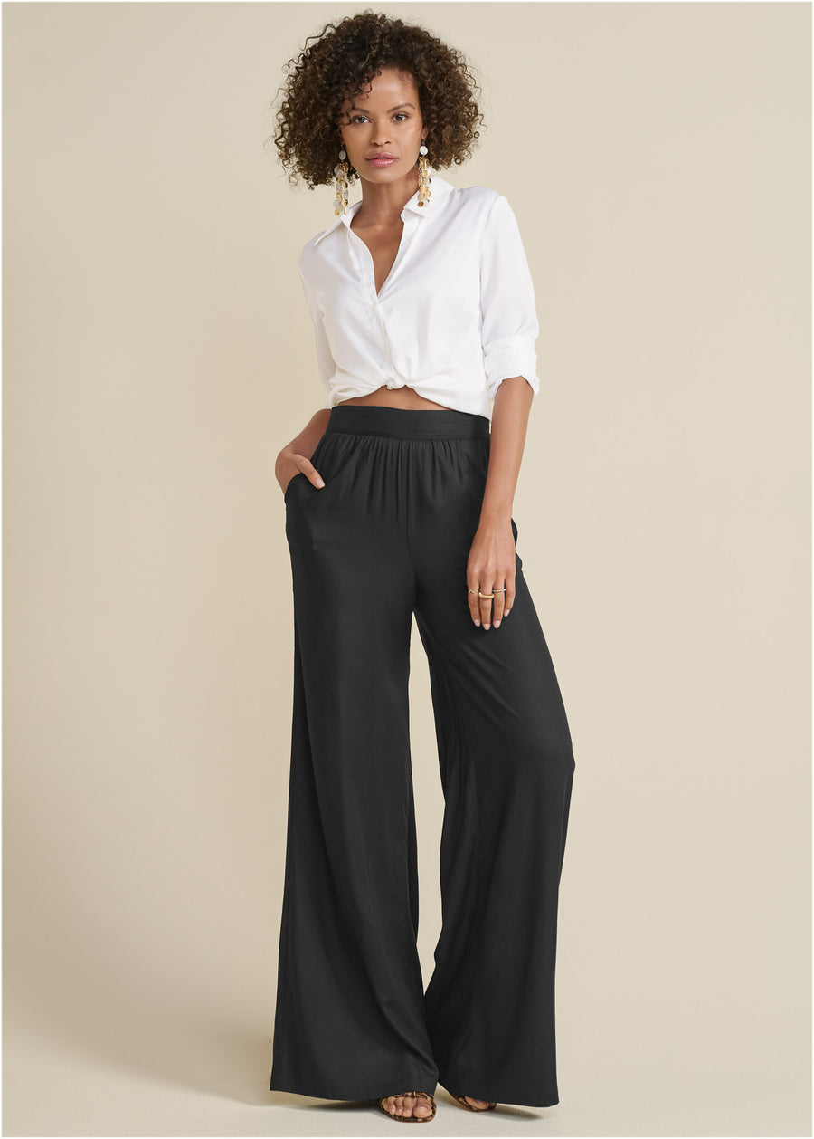 High-Waist Wide Leg Pants - Black