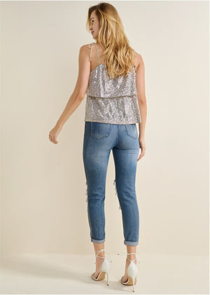 Tiered Sequin Tank Top - Champagne Metallic - thumbnail-3