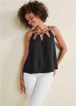 Sleeveless ring detail top - Black - thumbnail-1