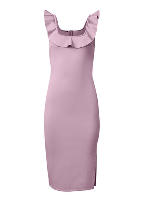 Ruffle Neck Midi Dress - Light Purple - thumbnail-5