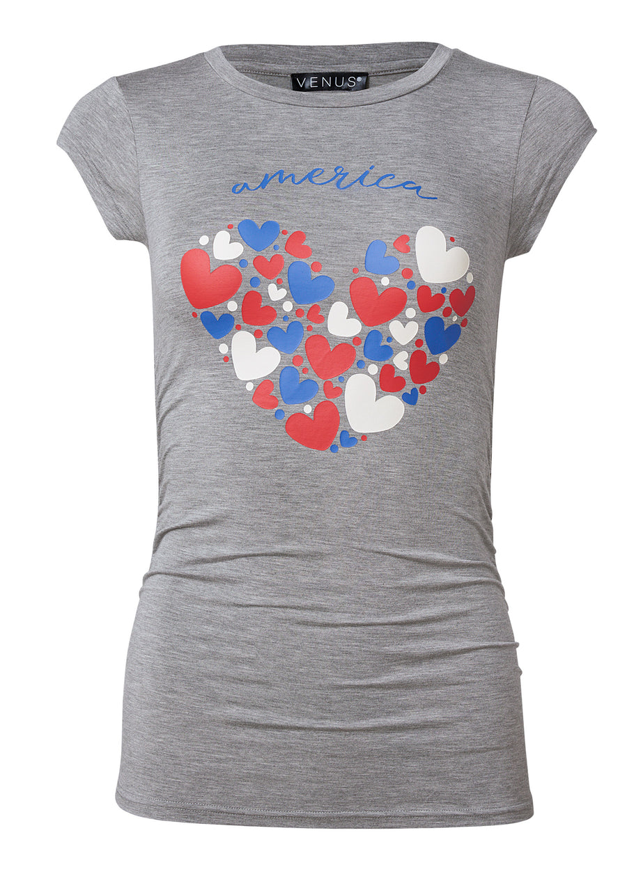 Americana Hearts Tee - Heather Grey Multi