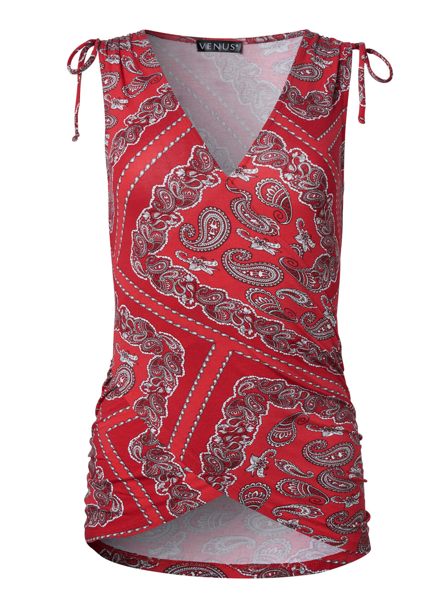 Surplice Tank Top - Red & White