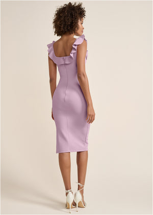 Ruffle Neck Midi Dress - Light Purple - thumbnail-2