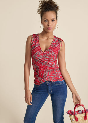 Surplice tank top - Red & White - thumbnail-1