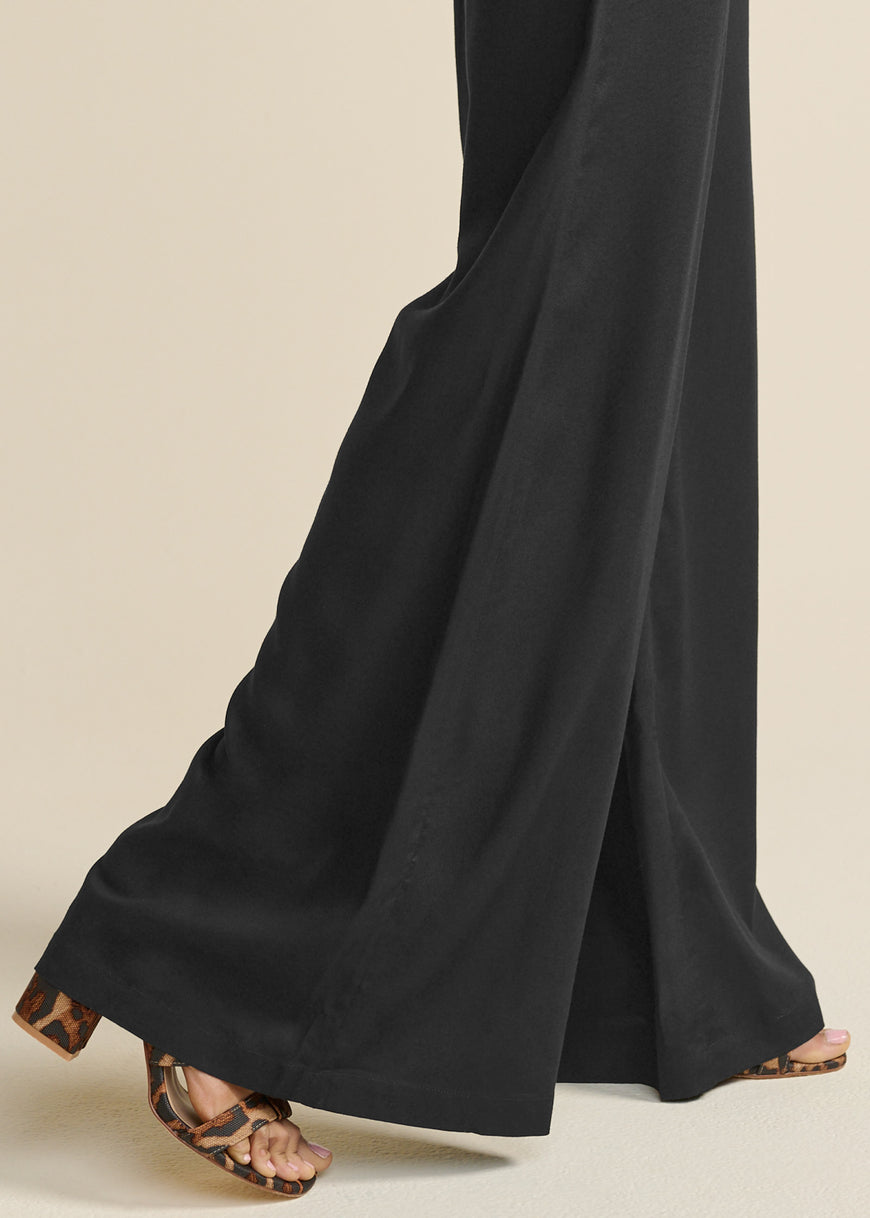 High-Waist Wide Leg Pants - Black