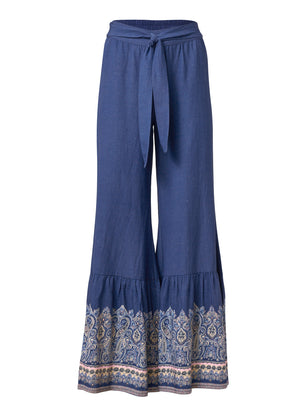 Linen Border Print Pants - Navy Multi - thumbnail-7