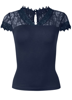 Lace detail tee - Navy - thumbnail-5