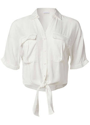 Cropped Button-Up Top - White - thumbnail-5