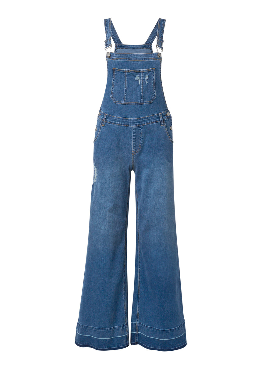 Denim Flare Overalls  - Medium Wash