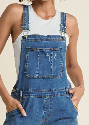 Denim Flare Overalls  - Medium Wash - thumbnail-3