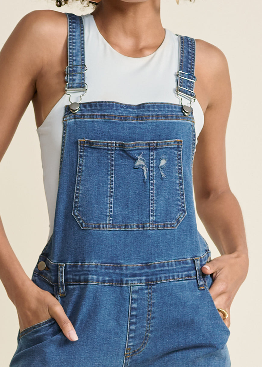 Denim Flare Overalls  - Medium Wash