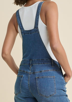 Denim Flare Overalls  - Medium Wash - thumbnail-4