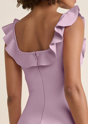 Ruffle Neck Midi Dress - Light Purple - thumbnail-4