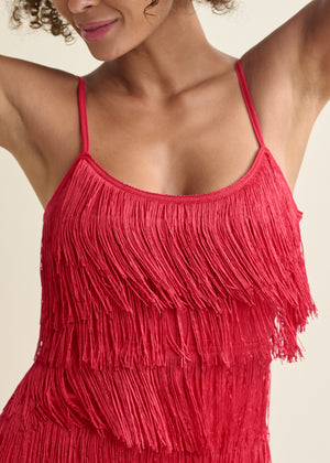 Tiered fringe mini dress - Red - thumbnail-4