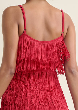 Tiered Fringe Mini Dress - Red - thumbnail-5