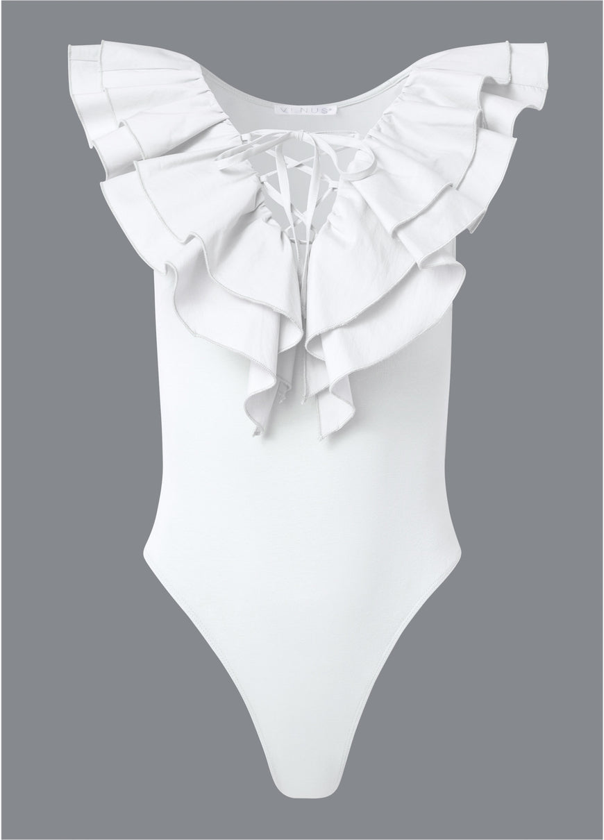 Poplin Ruffle Bodysuit - White