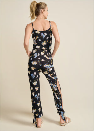 Slit detail jumpsuit - Black & Blue - thumbnail-2