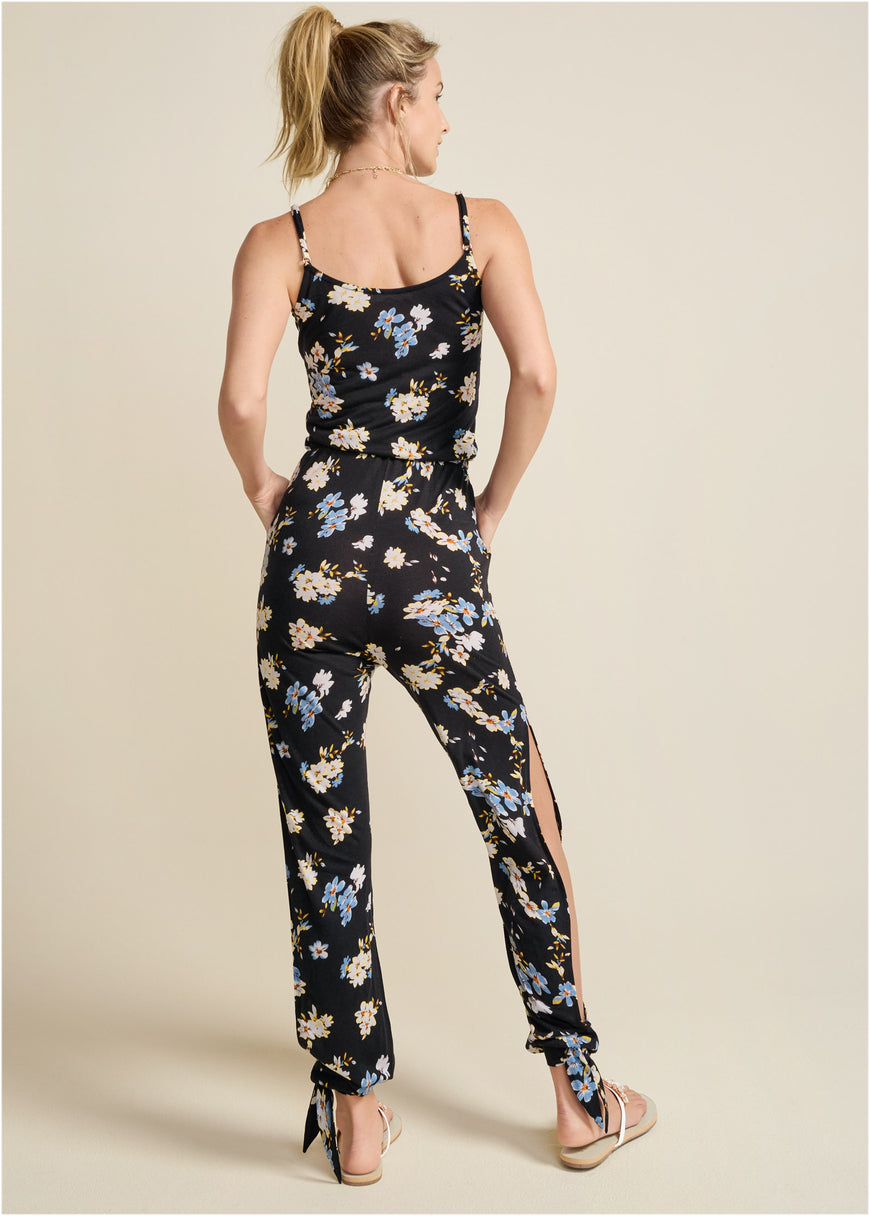 Slit Detail Jumpsuit - Black & Blue