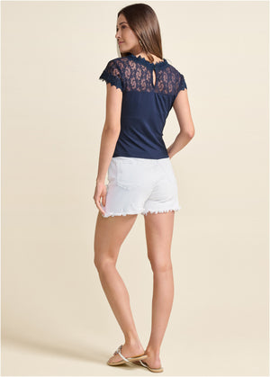 Lace detail tee - Navy - thumbnail-2