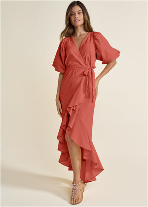 Ruffle Wrap Maxi Dress - Burnt Orange - thumbnail-1