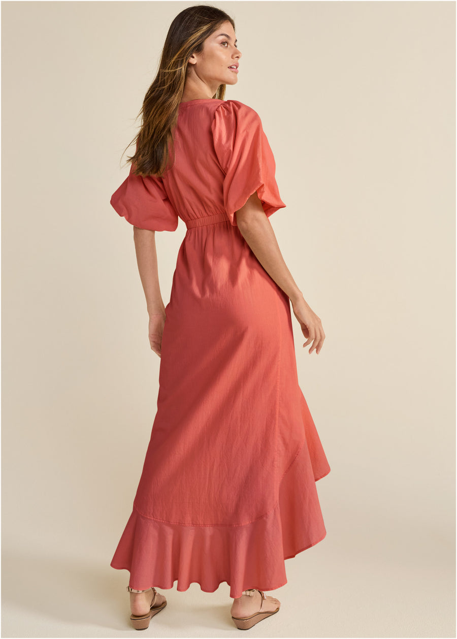 Robe longue portefeuille à volants - Burnt Orange