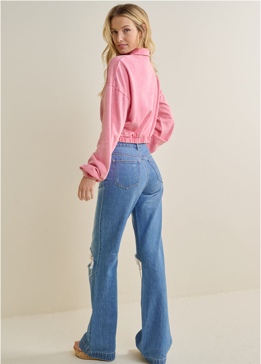 Terry Half-Zip Sweatshirt - Pink