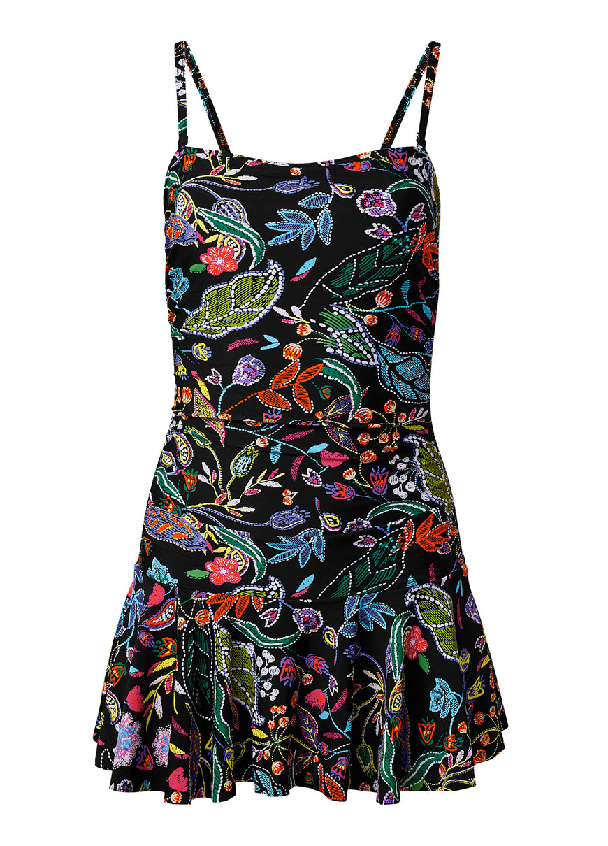 Skirted Bandeau Swim Dress - Midnight Elegance