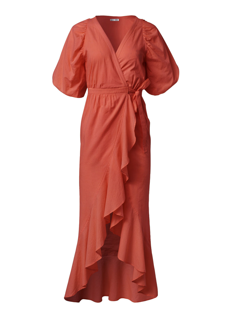 Robe longue portefeuille à volants - Burnt Orange