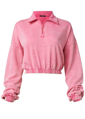 Terry Half-Zip Sweatshirt - Pink - thumbnail-6