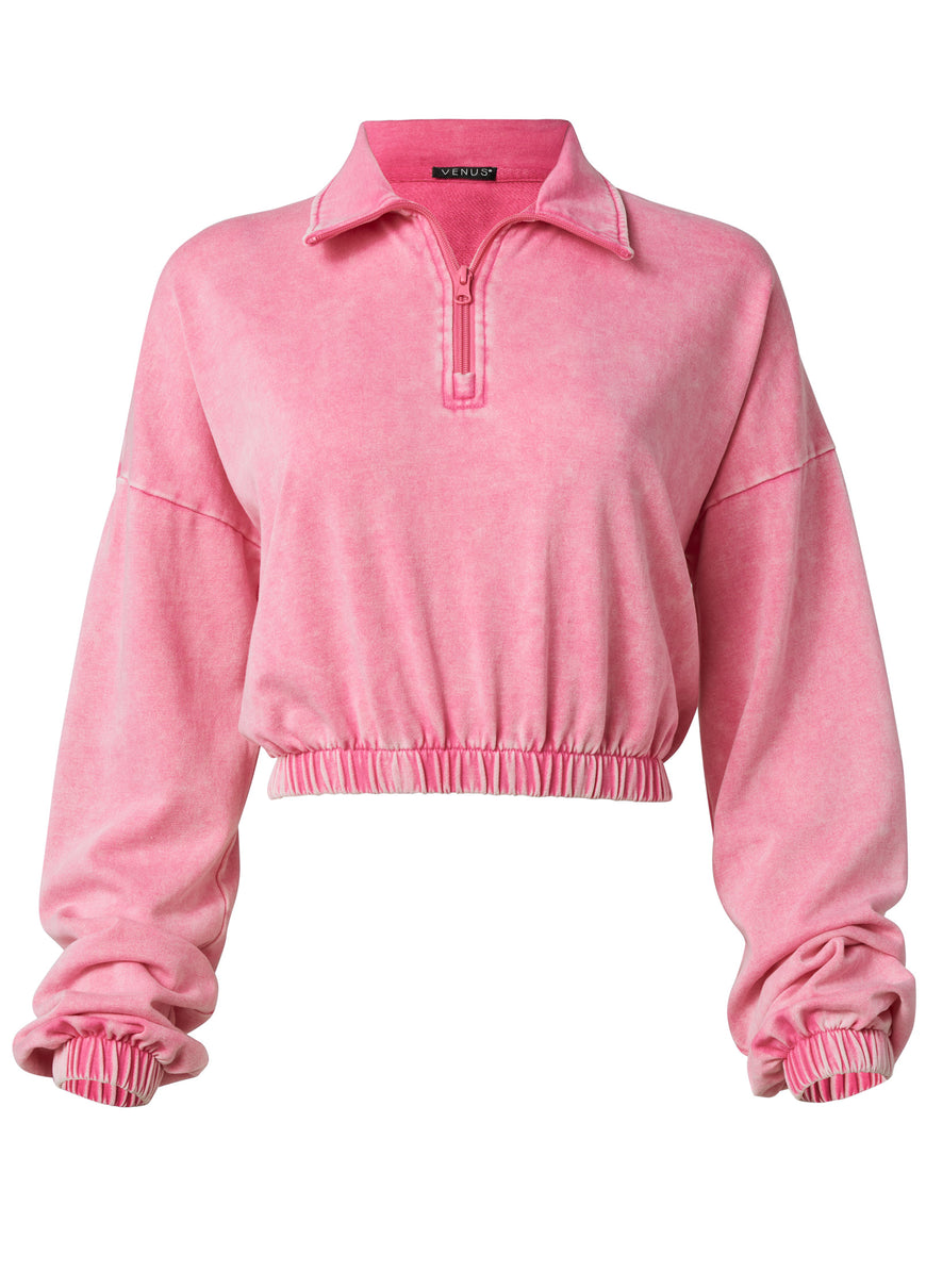 Terry Half-Zip Sweatshirt - Pink