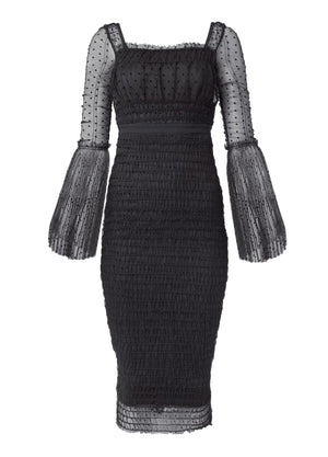 Dotted Mesh Bodycon Dress - Black - thumbnail-5