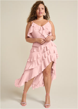 High-Low Ruffle Maxi Dress - Pink - thumbnail-6