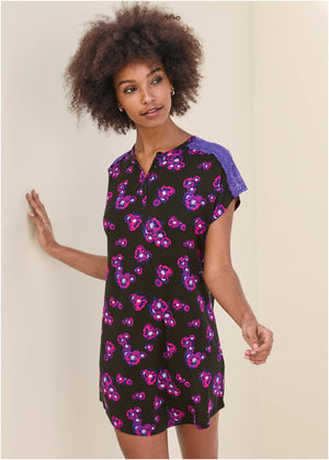 Lace Detail Nightgown - Purple Bloom - thumbnail-1