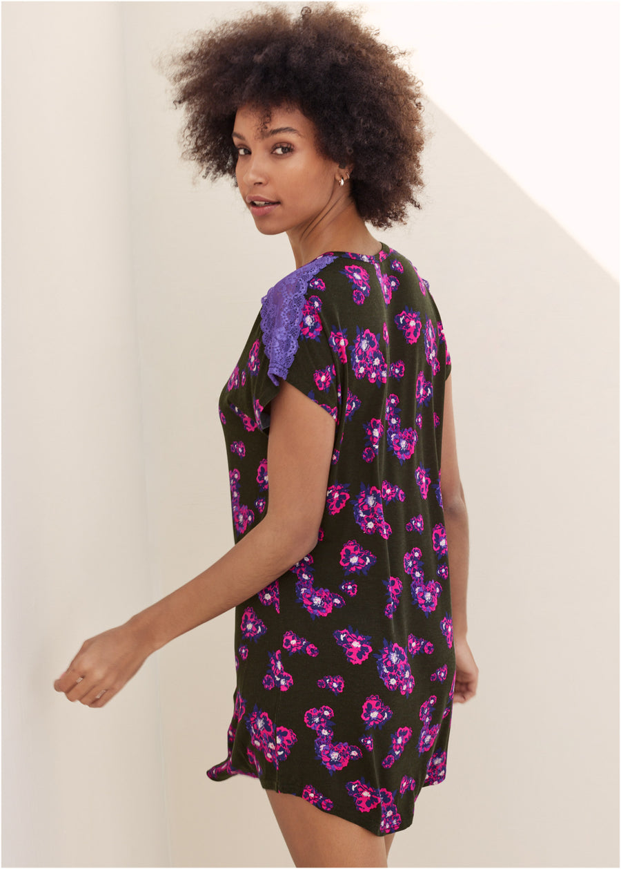 Lace detail nightgown - Purple Bloom