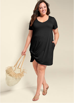 Knotted Casual Dress - Black - thumbnail-9