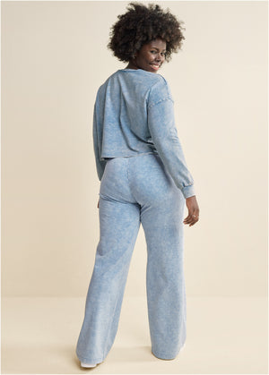 Stone Wash Sequin Pant Set - Blue & White - thumbnail-9