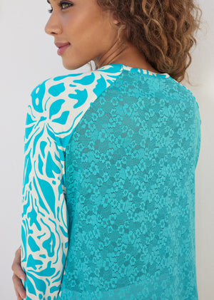 Lace back pajama top - Teal & White - thumbnail-4