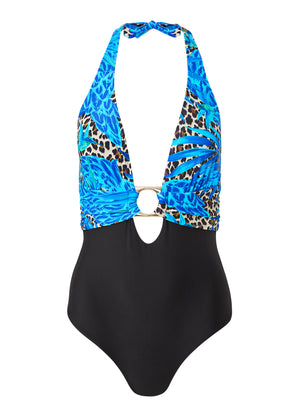 Plunging Halter One-Piece - Jungle Canopy - thumbnail-3