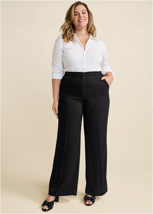 Pantalon large taille haute - Noir - thumbnail-14