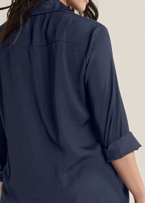 Soft Button-Down Blouse - Navy - thumbnail-11