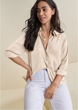 Soft Button-Down Blouse - Off White - thumbnail-6