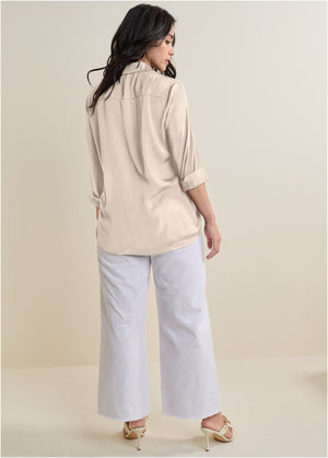 Soft button-down blouse - Off White - thumbnail-7