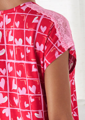 Lace Detail Nightgown - Candy Hearts - thumbnail-4