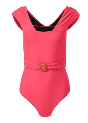 Natural Belted One-Piece - Sunset Pink - thumbnail-3