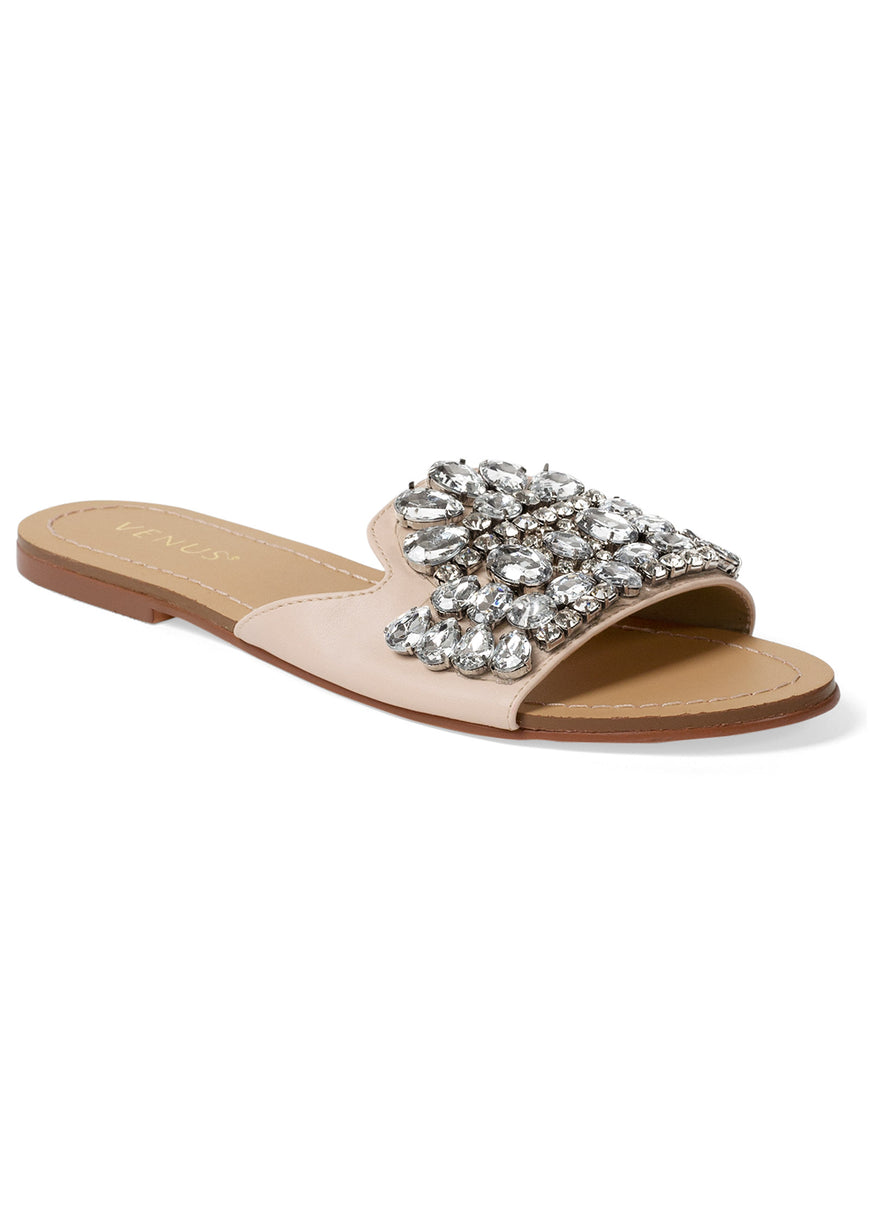 Rhinestone Slide Sandals - Blush